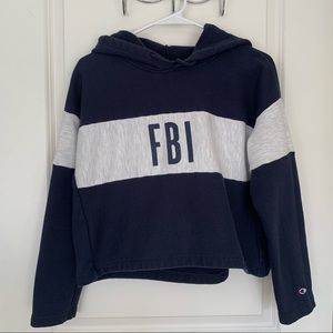 FBI Academy Quantico Sweatshirt Hoodie Crop Top Navy Grey White Champion Size S